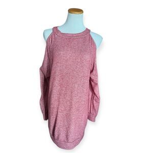 Womens Boutique Lomg Sleeve Marled Cold Shoulder Pocket Long Tunic Top - Sz 1X